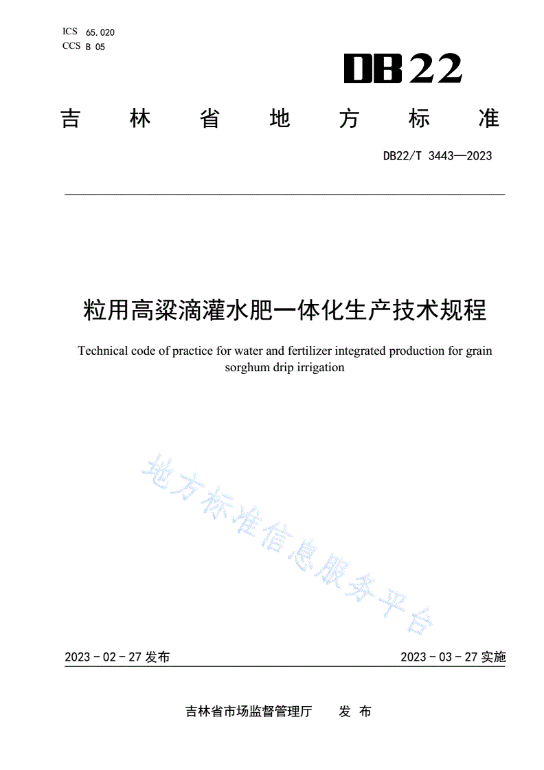 DB22/T 3443-2023 粒用高粱滴灌水肥一体化生产技术规程-第1页