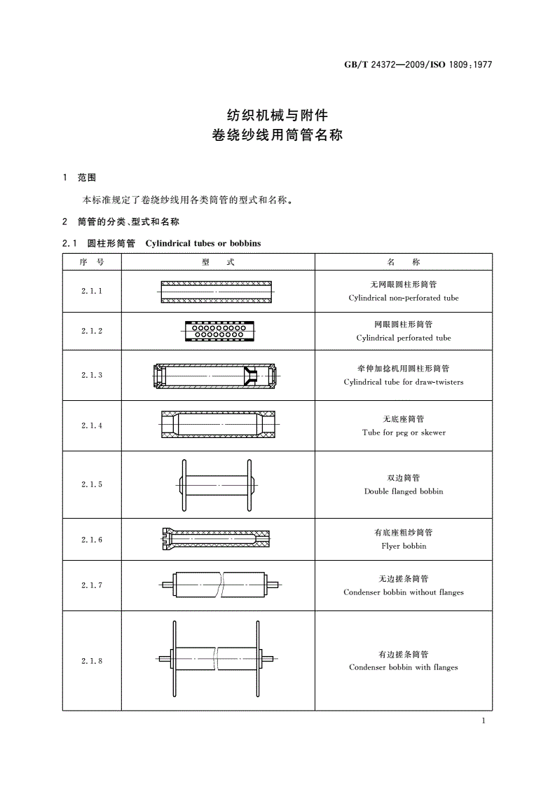 GB/T 24372-2009 纺织机械与附件 卷绕纱线用筒管名称-第3页