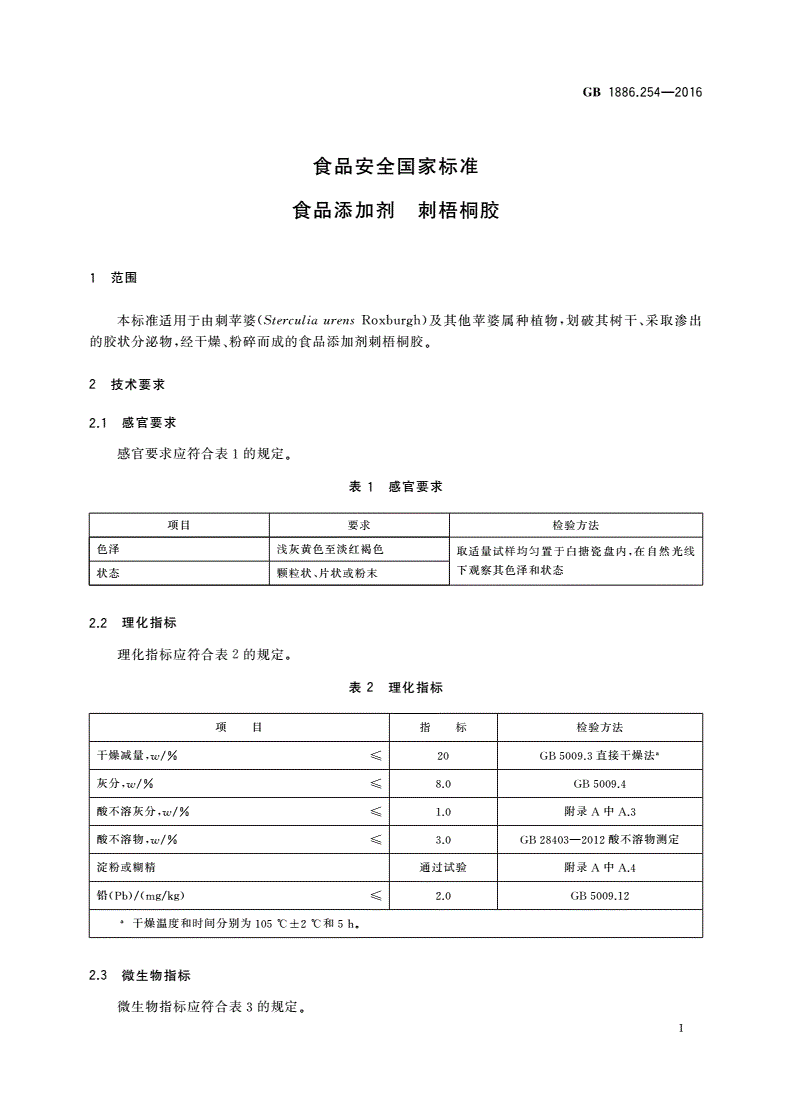GB 1886.254-2016 食品安全国家标准 食品添加剂 刺梧桐胶-第2页