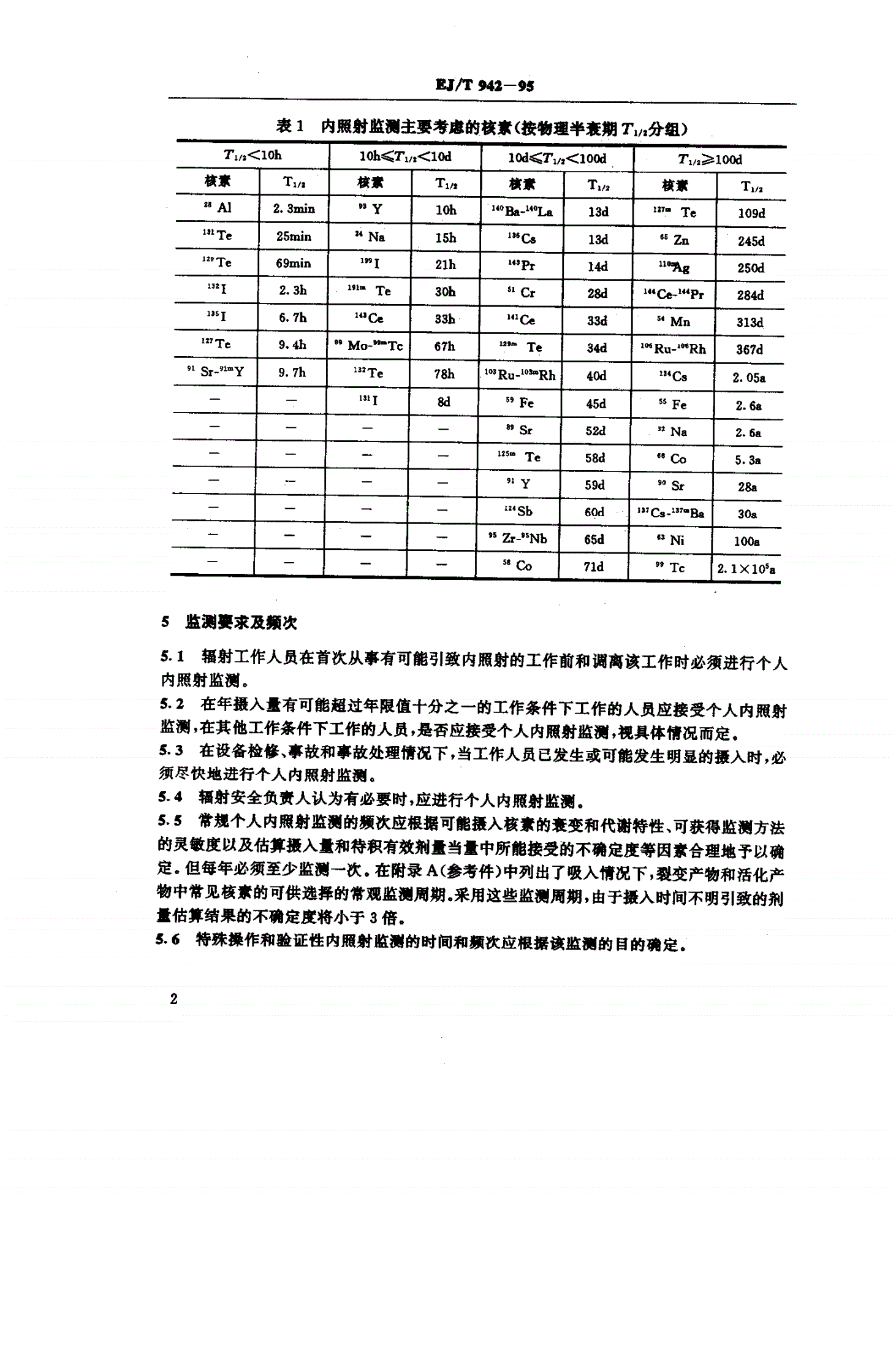 EJ/T 942-1995 裂变产物和活化产物职业性内照射监测与剂量-第3页