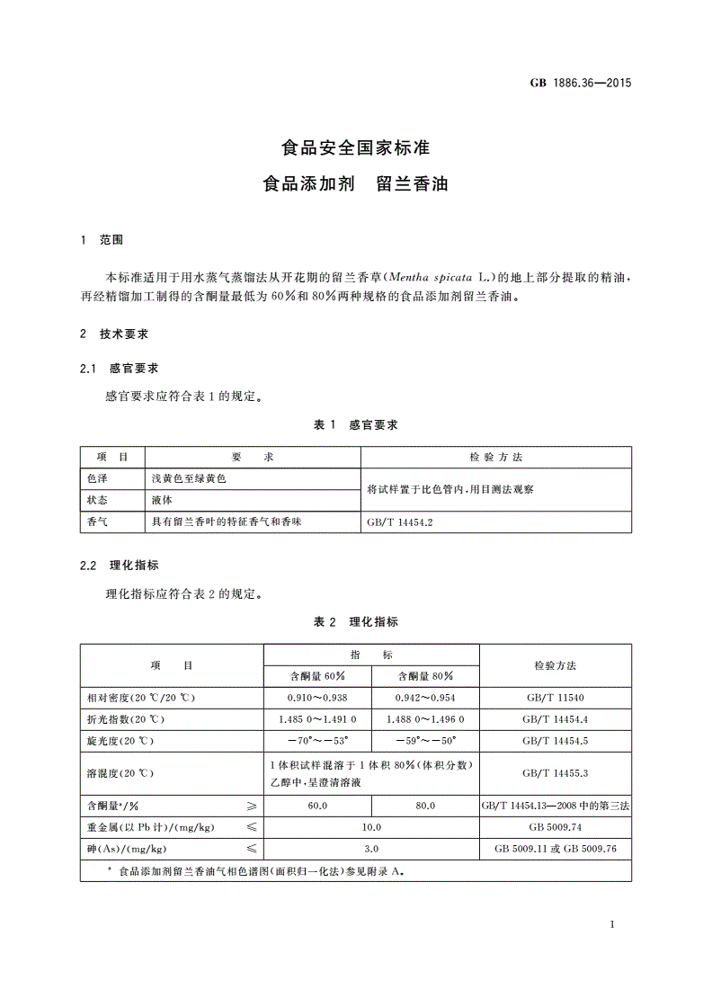 GB 1886.36-2015 食品安全国家标准 食品添加剂 留兰香油-第3页
