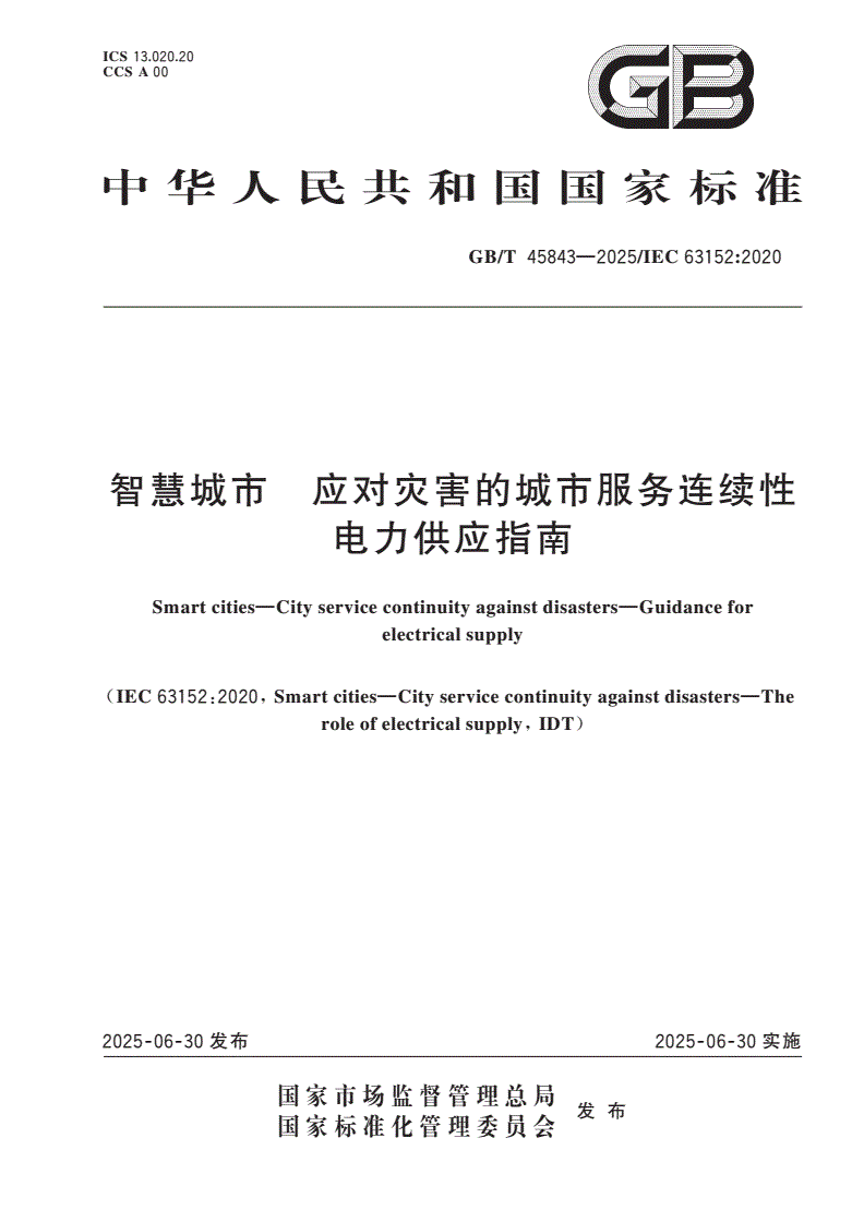 GB/T 45843-2025 智慧城市 应对灾害的城市服务连续性 电力供应指南-第1页