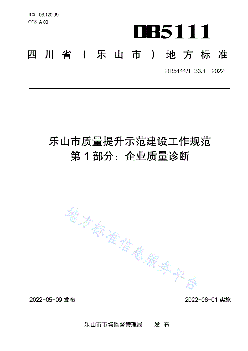 DB5111/T 33.1-2022 乐山市质量提升示范建设工作规范 第1部分:企业质量诊断-第1页