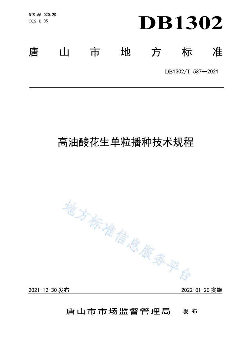 DB1302/T 537-2021 高油酸花生单粒播种技术规程-第1页