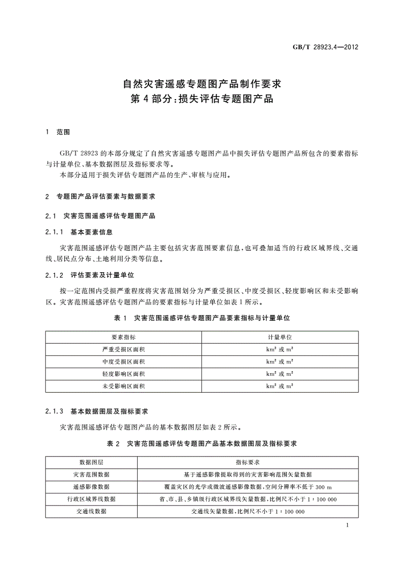 GB/T 28923.4-2012 自然灾害遥感专题图产品制作要求 第4部分：损失评估专题图产品-第3页