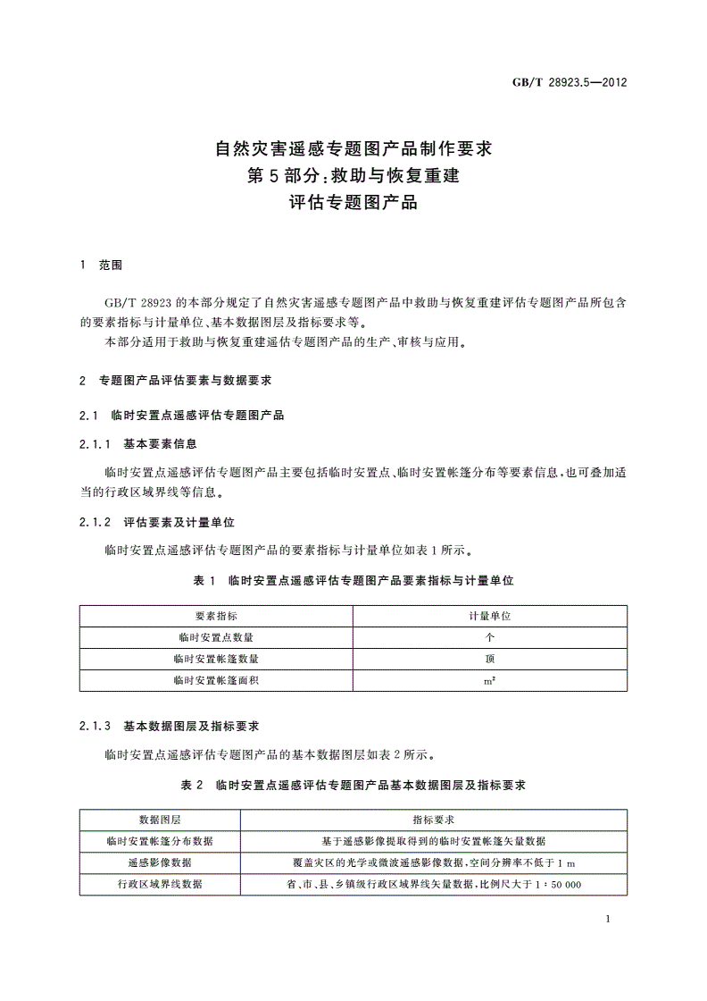 GB/T 28923.5-2012 自然灾害遥感专题图产品制作要求 第5部分：救助与恢复重建评估专题图产品-第3页
