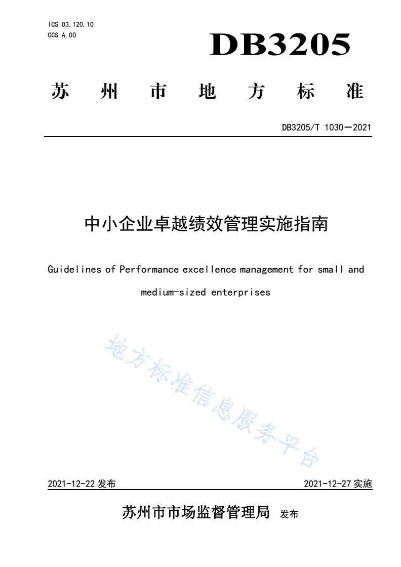 DB3205/T 1030-2021 中小企业卓越绩效管理实施指南-第1页