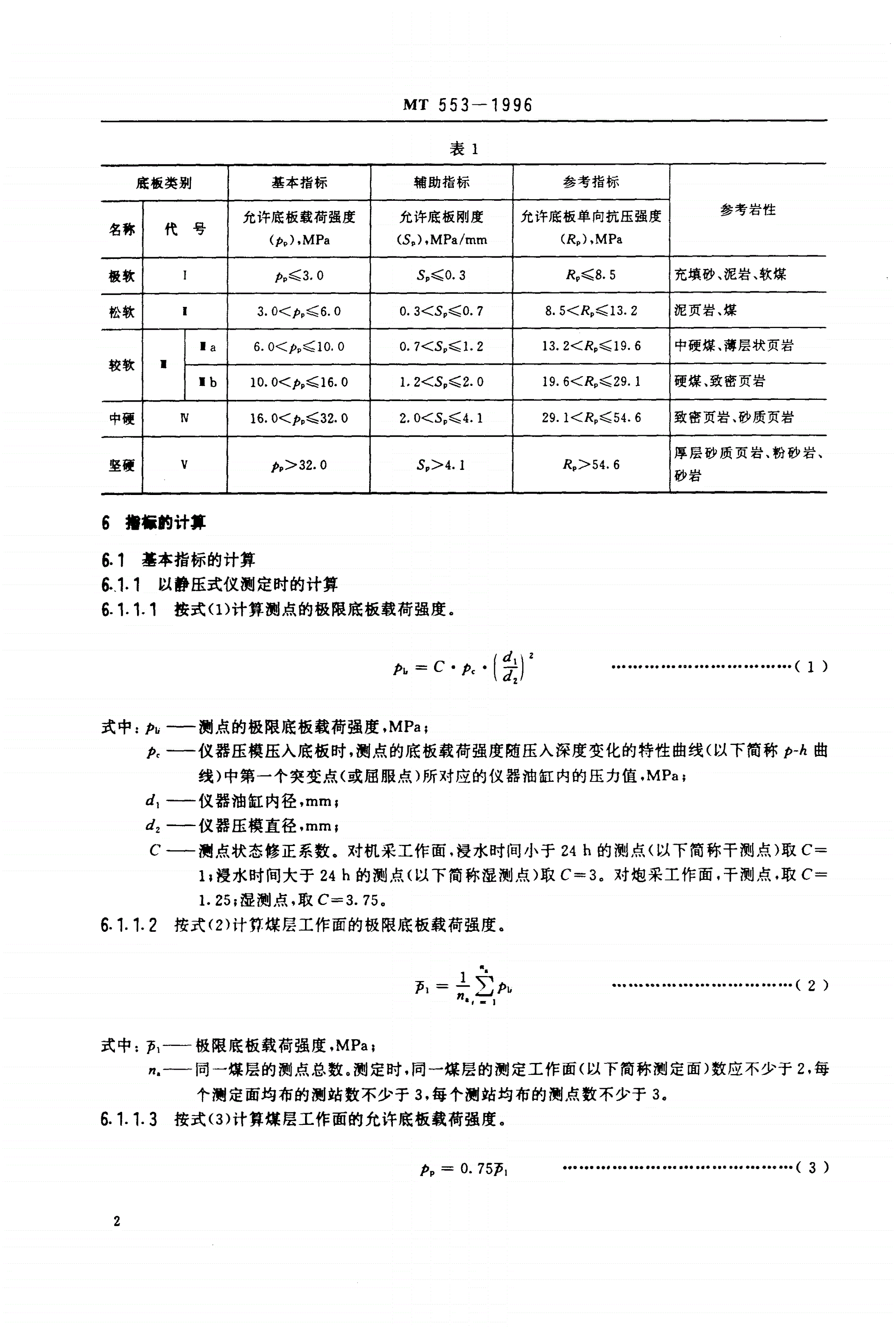 MT 553-1996 缓倾斜煤层采煤工作面底板分类-第3页