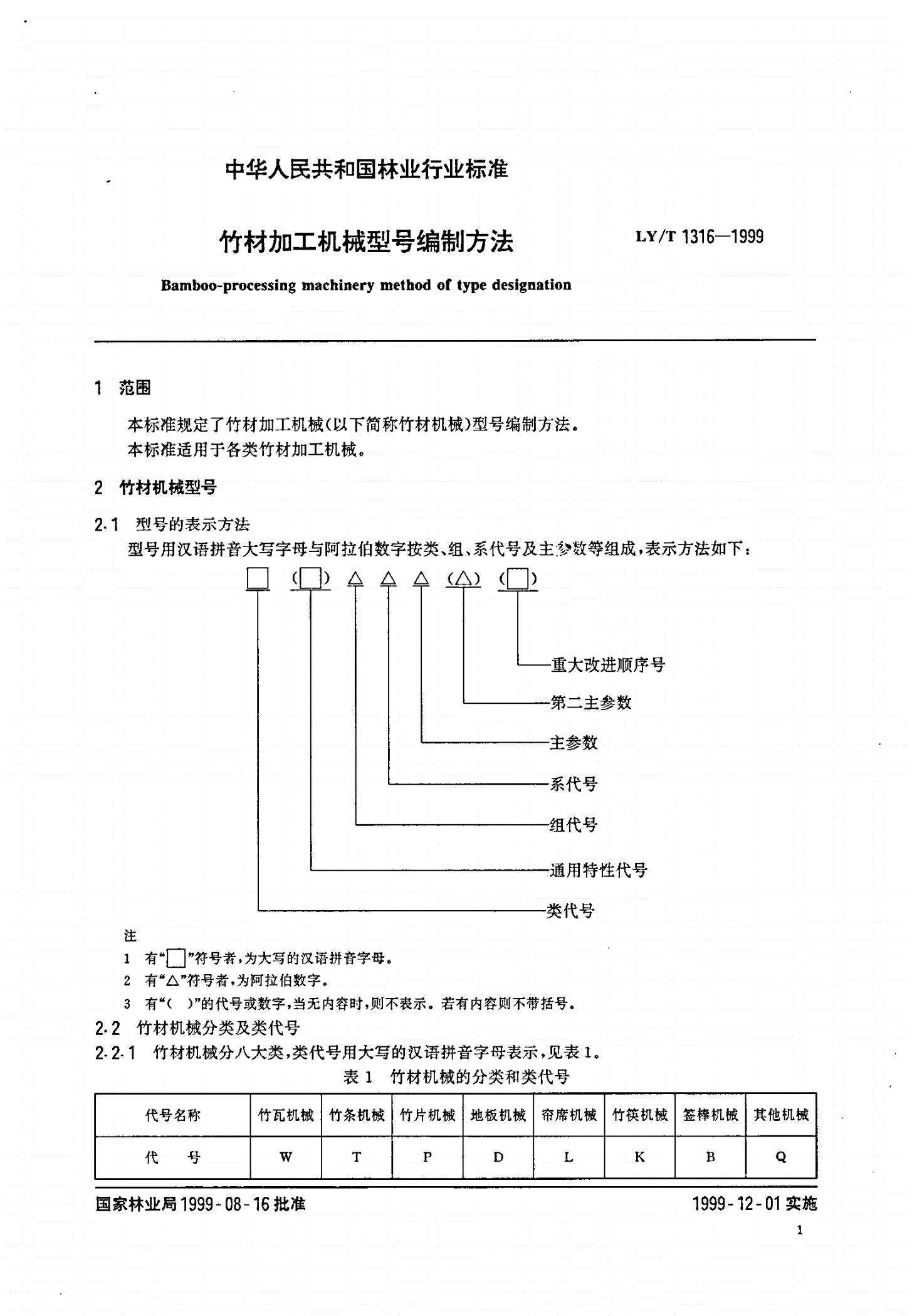 LY/T 1316-1999 竹材加工机械型号编制方法-第3页