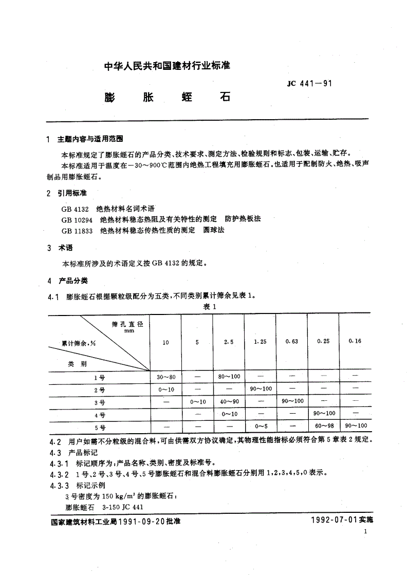 JC 441-1991 膨胀蛭石-第1页