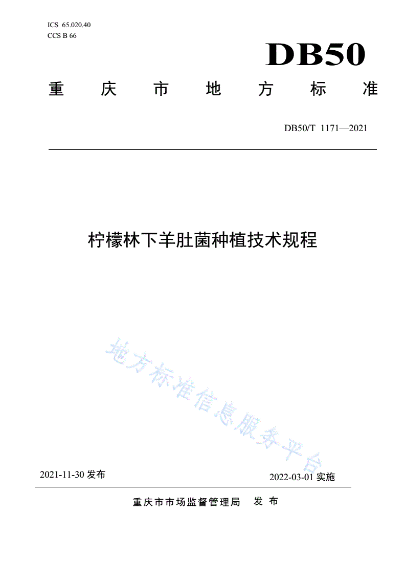 DB50/T 1171-2021 柠檬林下羊肚菌种植技术规程-第1页