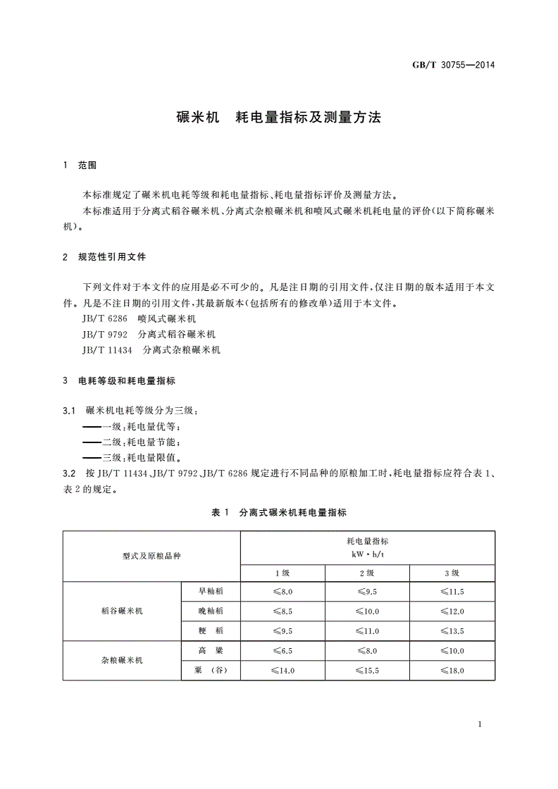 GB/T 30755-2014 碾米机 耗电量指标及测量方法-第3页
