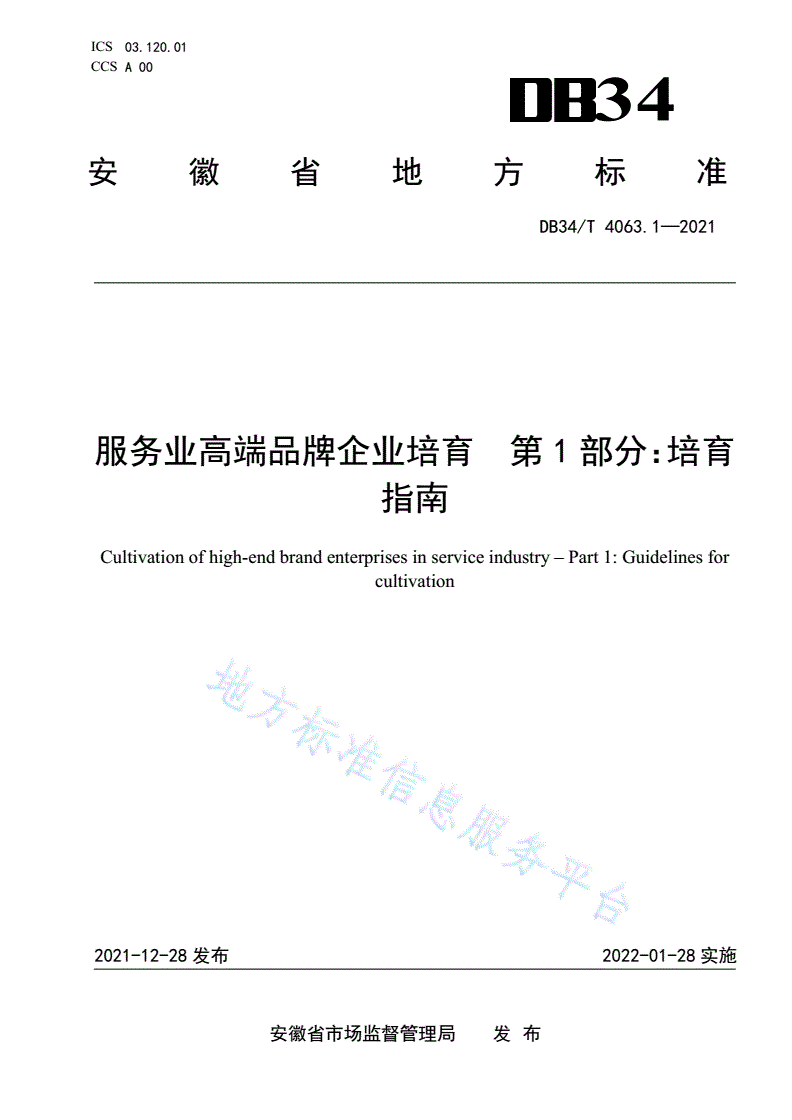 DB34/T 4063.1-2021 服务业高端品牌企业培育  第1部分：培育指南-第1页
