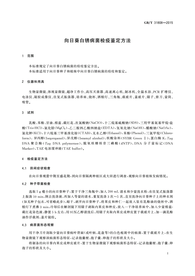 GB/T 31808-2015 向日葵白锈病菌检疫鉴定方法-第3页