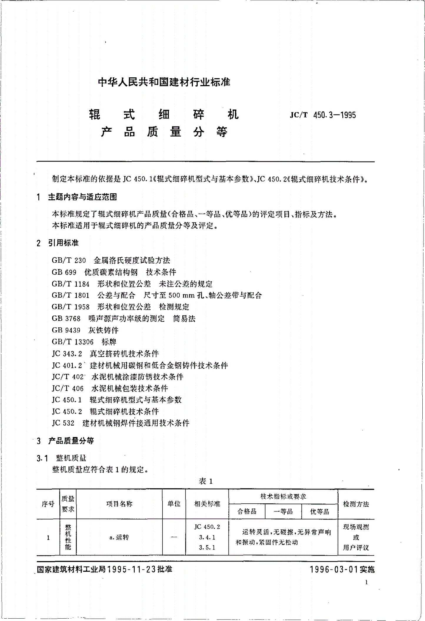 JC/T 450.3-1995 辊式细碎机 产品质量分等-第2页