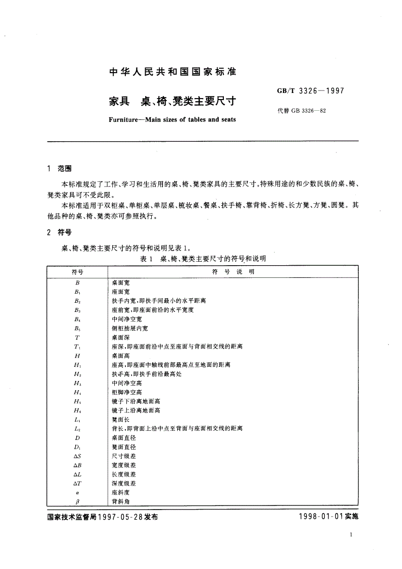 GB/T 3326-1997 家具 桌、椅、凳类主要尺寸-第3页