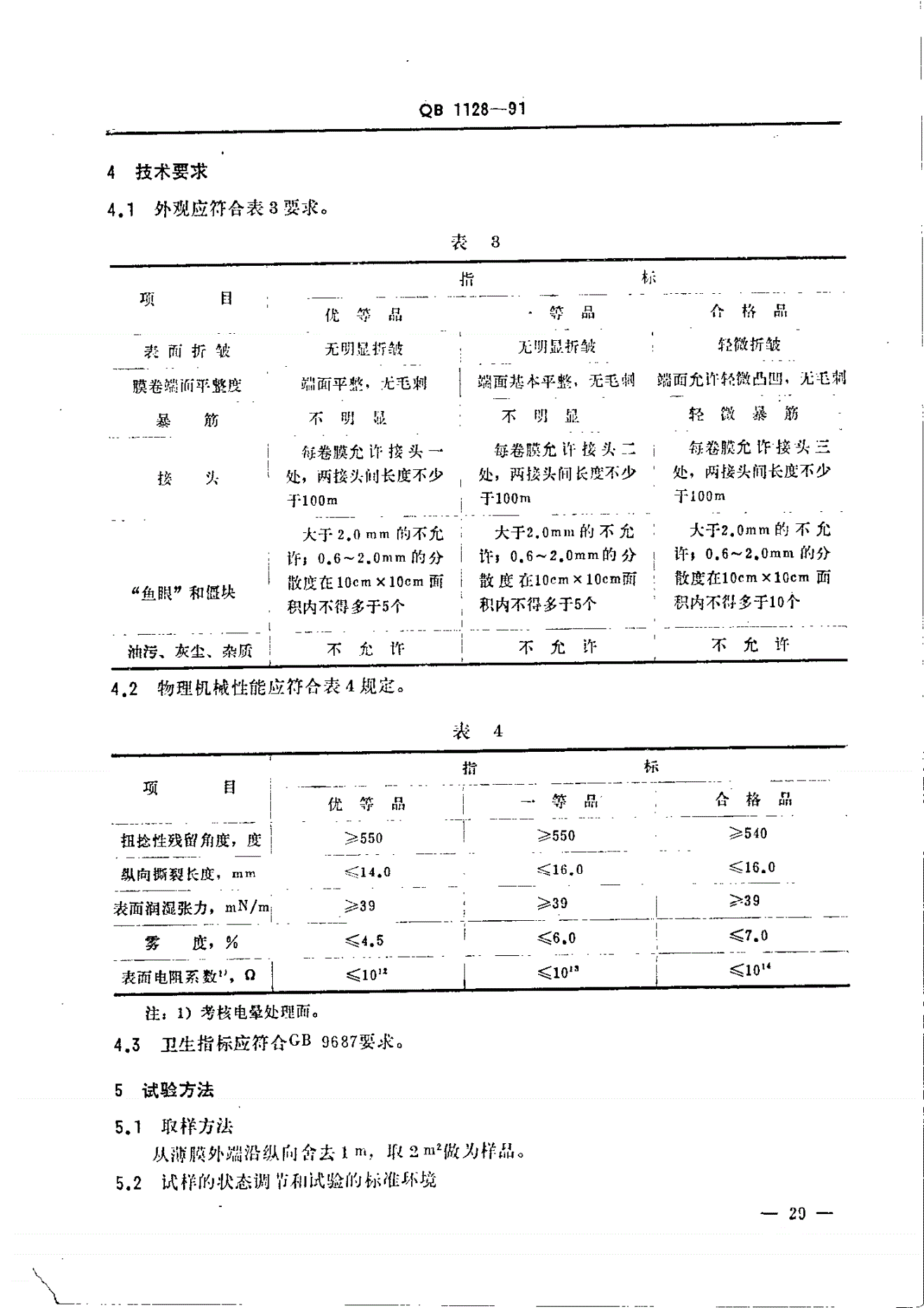 QB 1128-1991 单向拉伸高密度聚乙烯薄膜-第2页