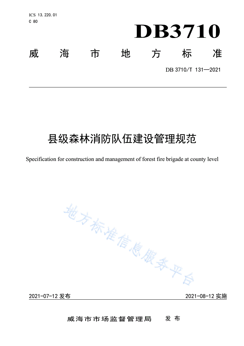 DB3710/T 131-2021 县级森林消防队伍建设管理规范-第1页