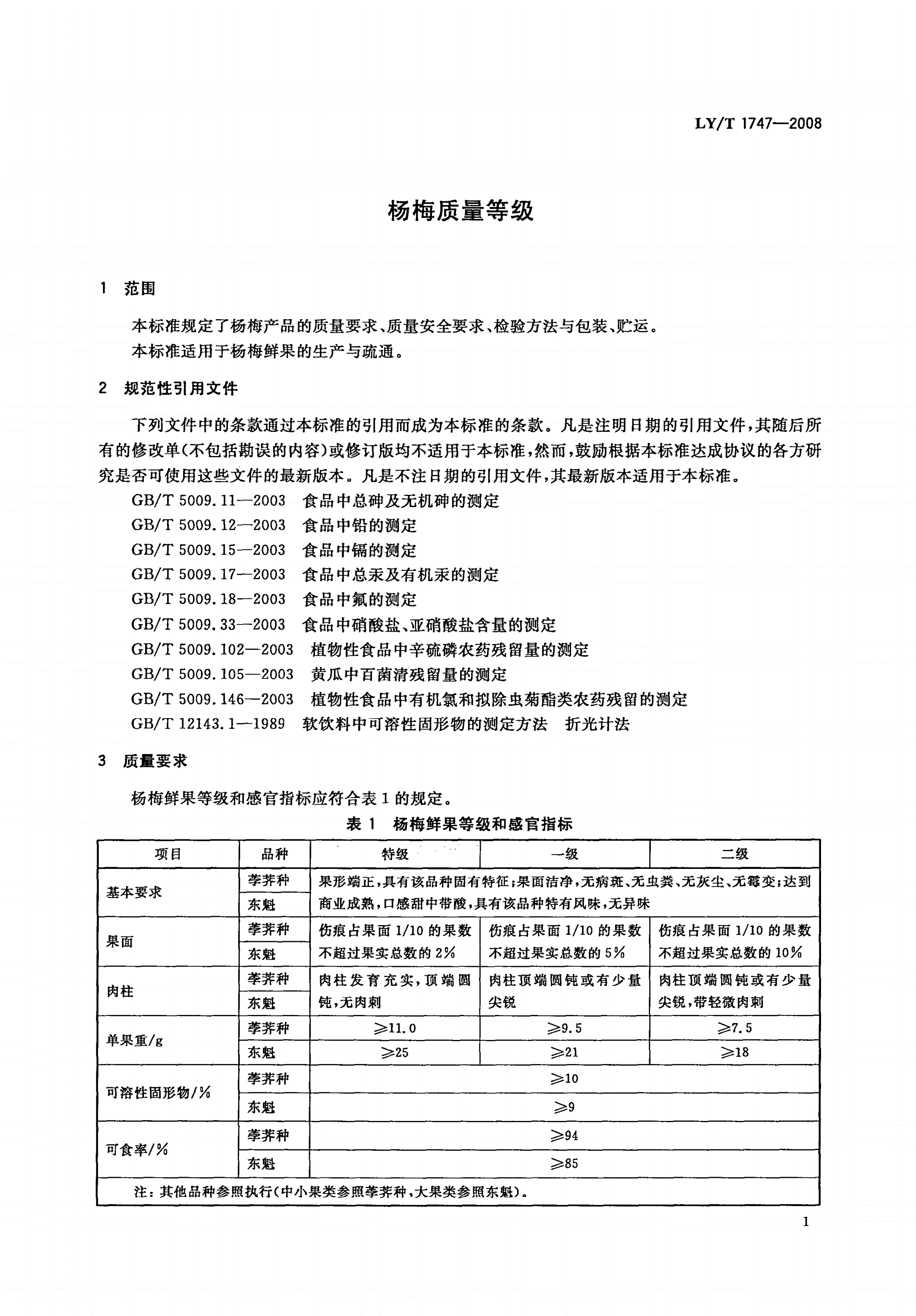 LY/T 1747-2008 杨梅质量等级-第3页