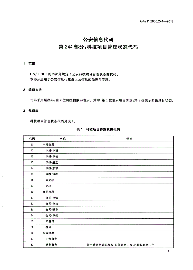 GA/T 2000.244-2018 公安信息代码 第244部分：科技项目管理状态代码-第3页