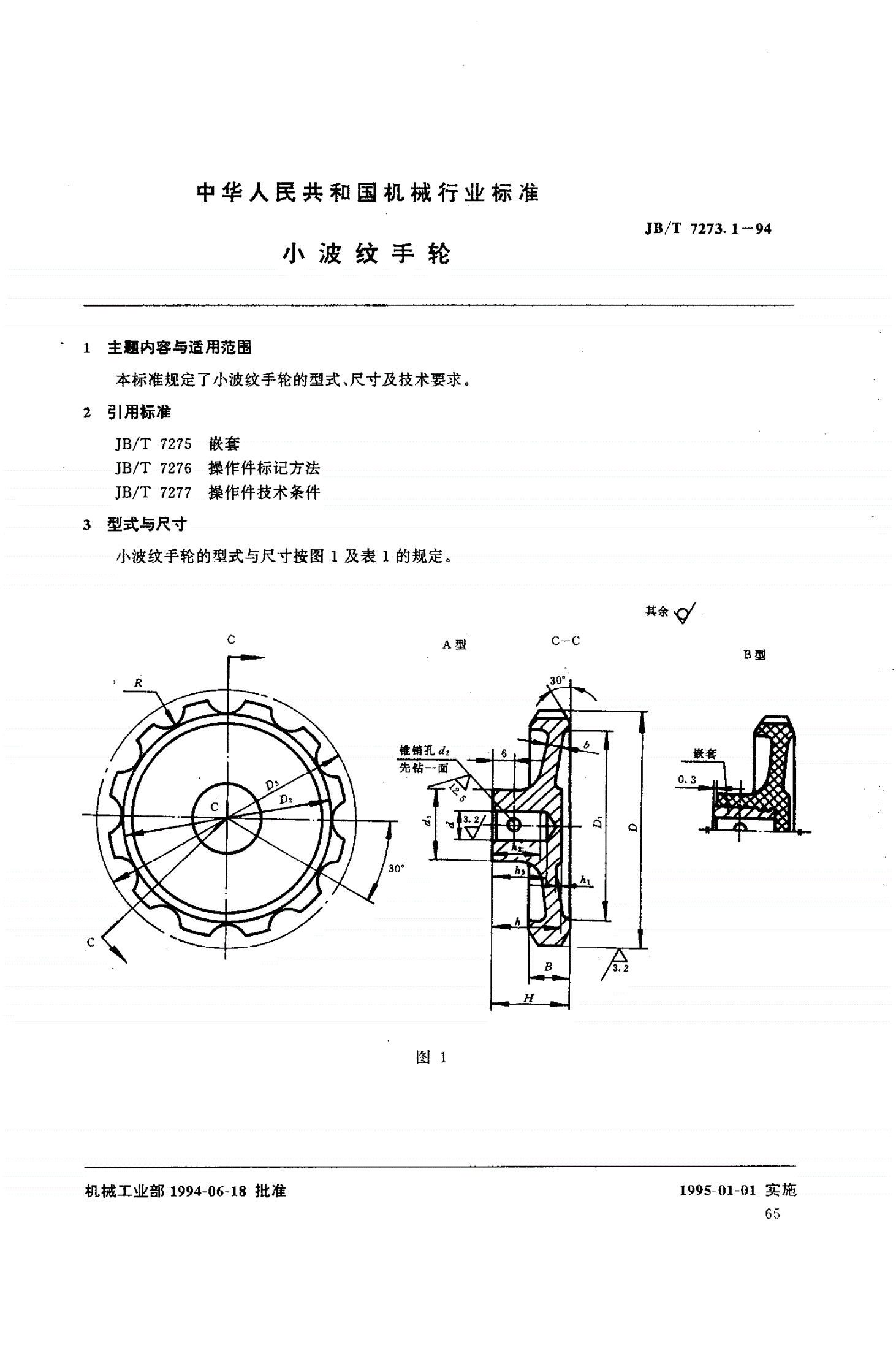 JB/T 7273.1-1994 小波纹手轮-第1页