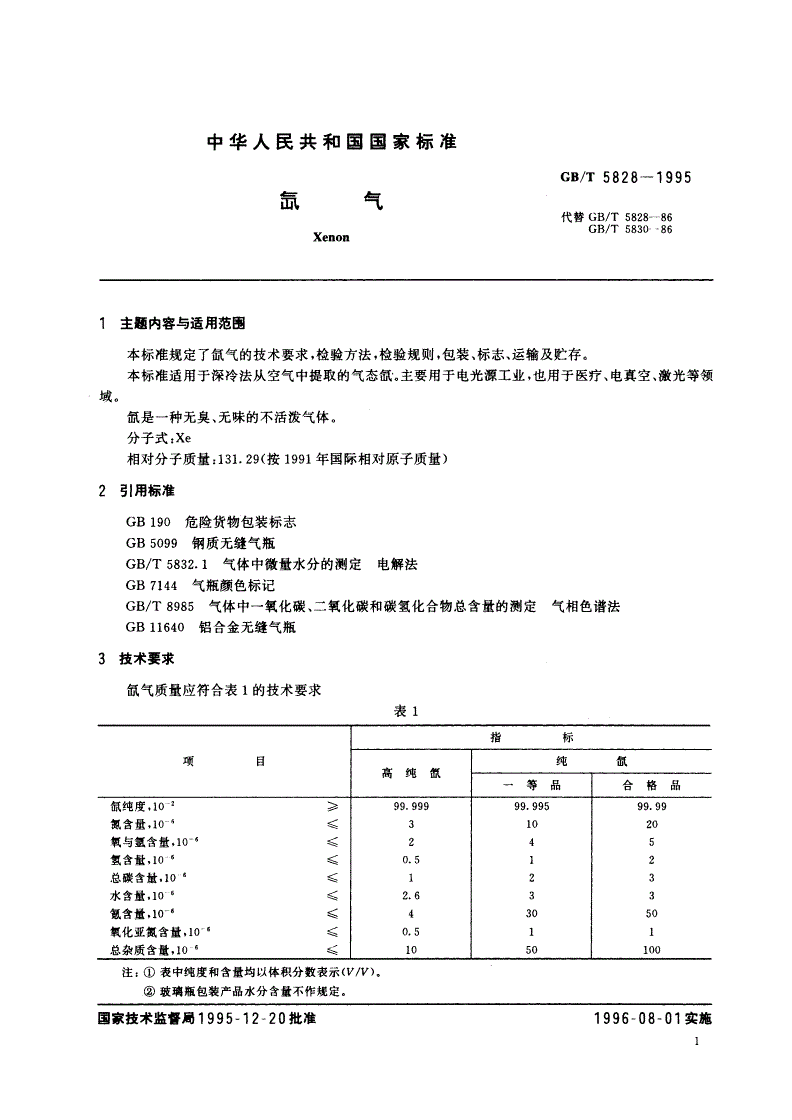 GB/T 5828-1995 氙气-第2页