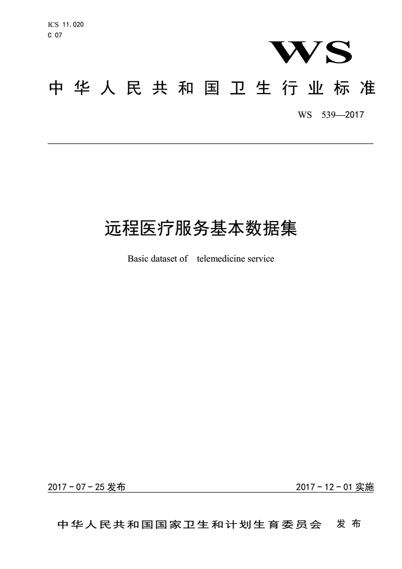 WS 539-2017 远程医疗信息基本数据集-第1页