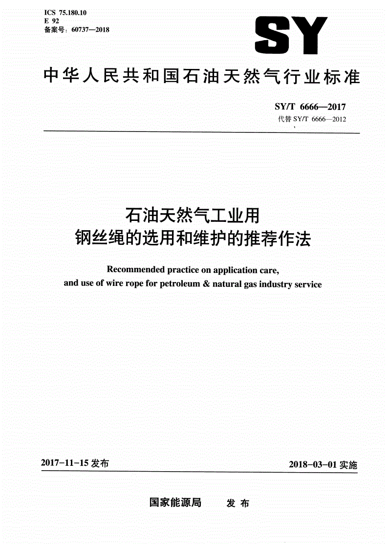 SY/T 6666-2017 石油天然气工业用钢丝绳的选用和维护的推荐作法-第1页