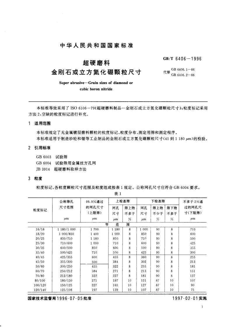 GB/T 6406-1996 超硬磨料 金刚石或立方氮化硼颗粒尺寸-第2页
