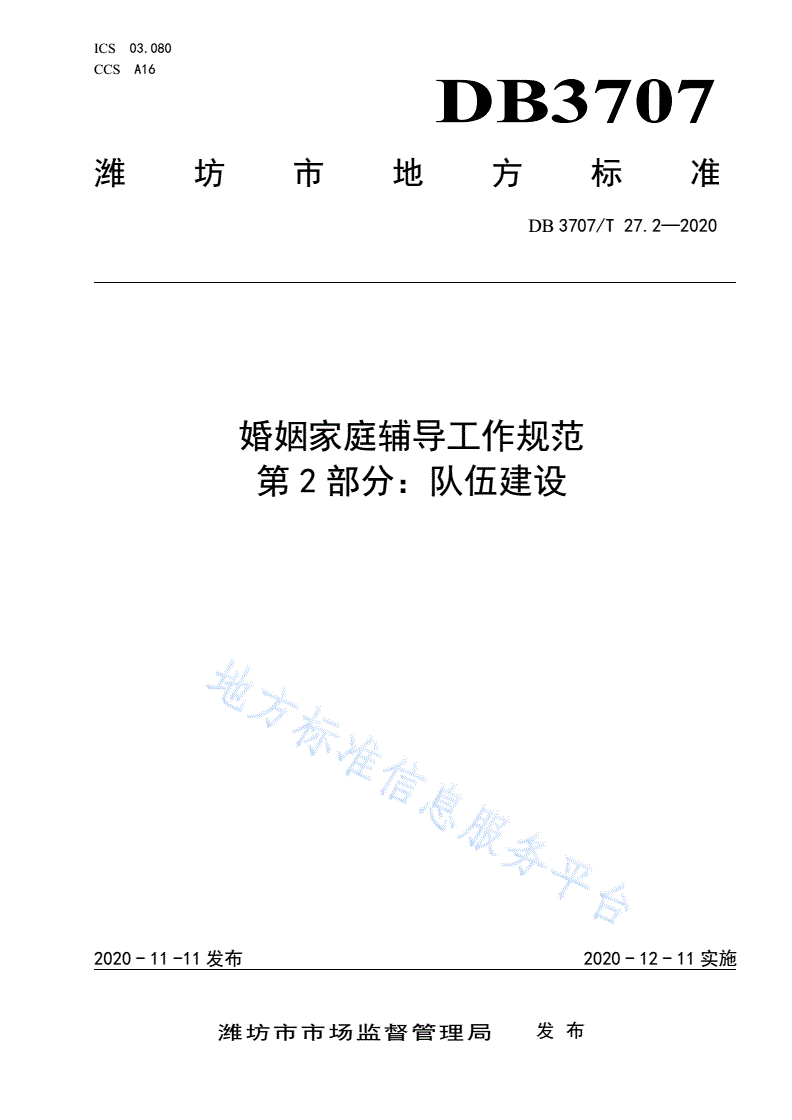 DB3707/T 27.2-2020 婚姻家庭辅导工作规范 第2部分：队伍建设-第1页