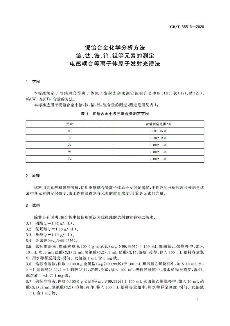 GB/T 38513-2020 铌铪合金化学分析方法 铪、钛、锆、钨、钽等元素的测定 电感耦合等离子体原子发射光谱法-第3页
