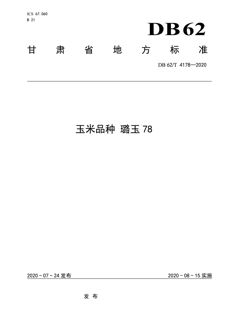 DB62/T 4178-2020 玉米品种 璐玉78-第1页