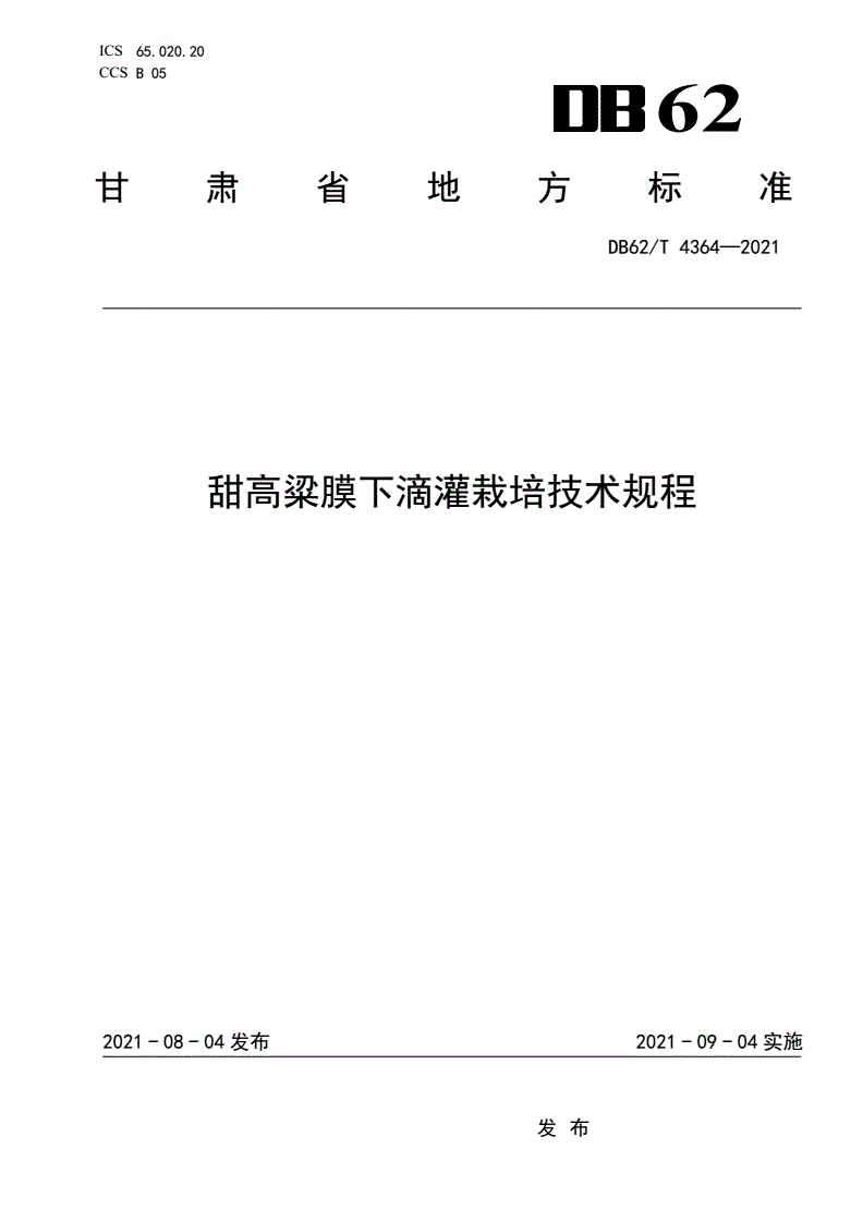 DB62/T 4364-2021 甜高粱膜下滴灌栽培技术规程-第1页