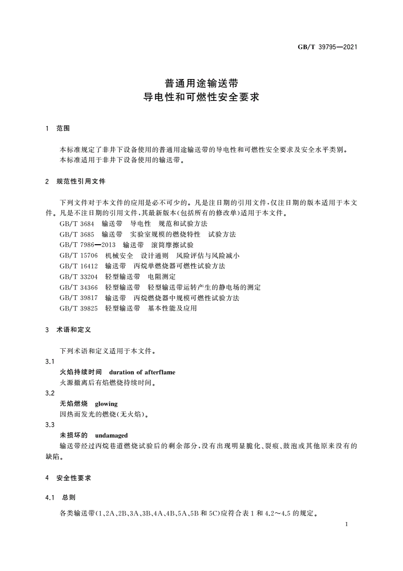 GB/T 39795-2021 普通用途输送带 导电性和可燃性安全要求-第3页
