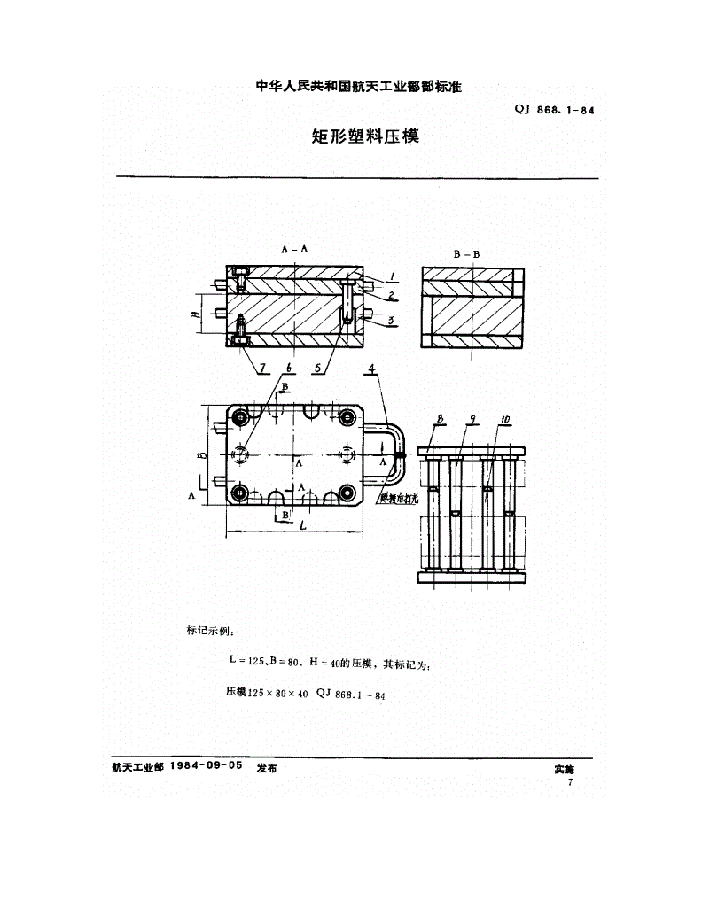 QJ 868.1-1984 塑料挤压模具 矩形塑料压模-第1页