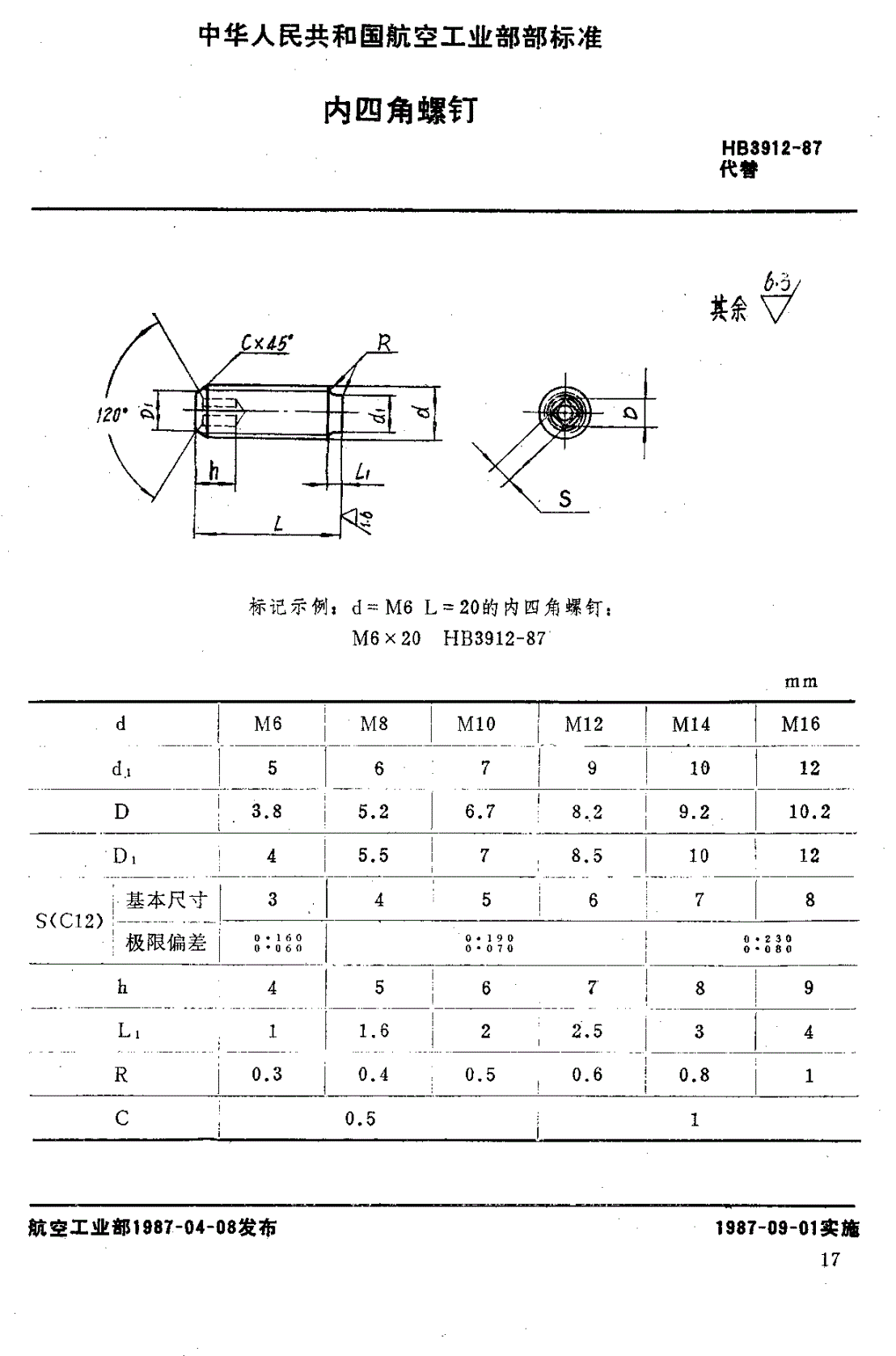 HB 3912-1987 内四角螺钉-第1页
