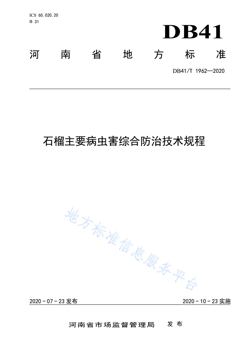 DB41/T 1962-2020 石榴主要病虫害综合防治技术规程-第1页