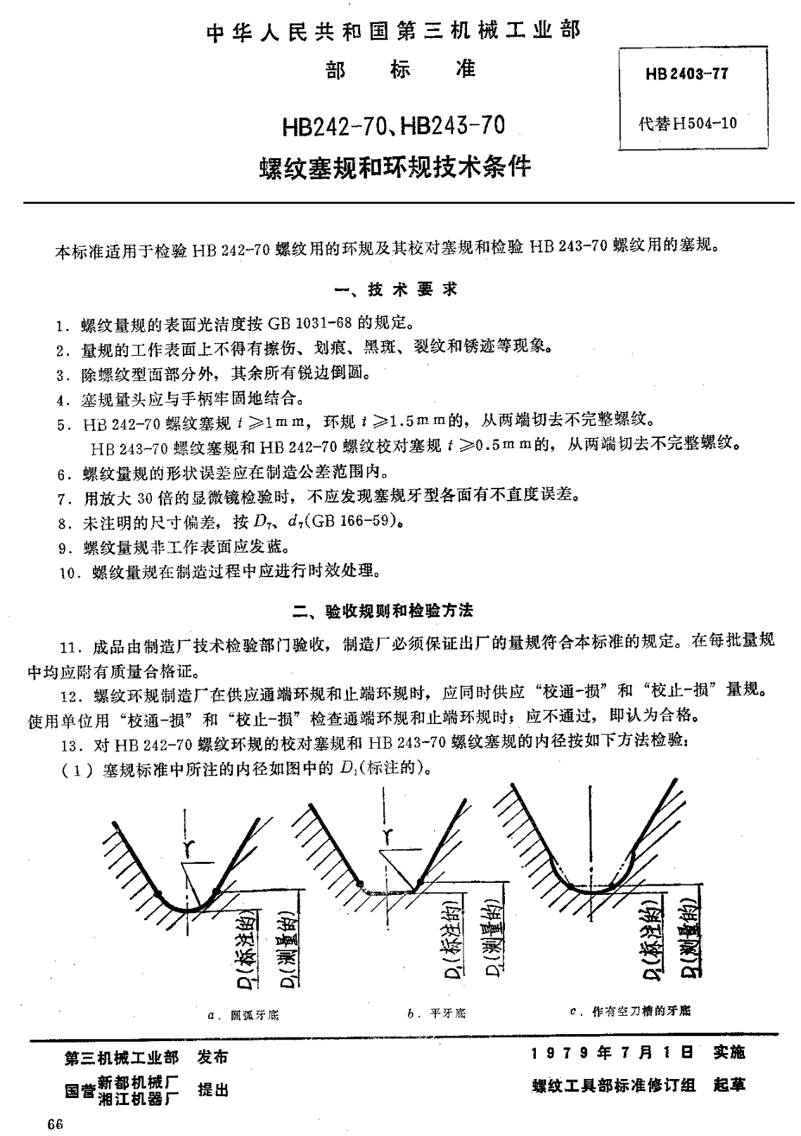 HB 2403-1977 ＨＢ ２４２－７０、ＨＢ ２４３－７０ 螺纹塞规和环规技术条件-第1页