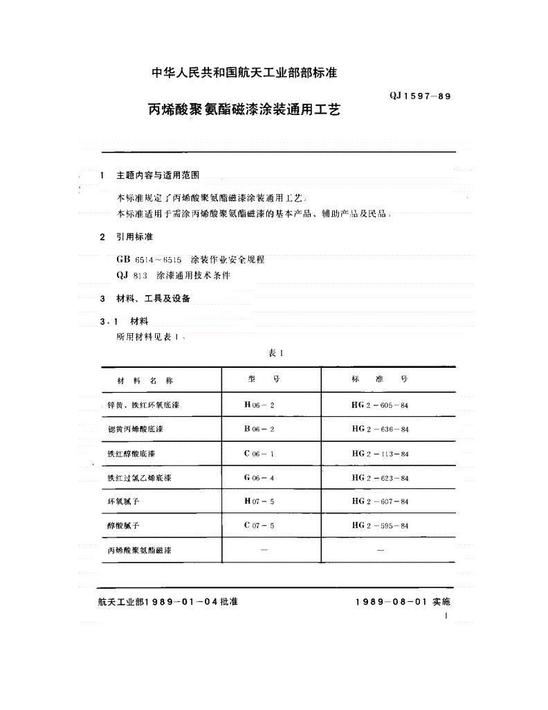 QJ 1597-1989 丙烯酸聚氨酯磁漆涂装通用工艺-第2页