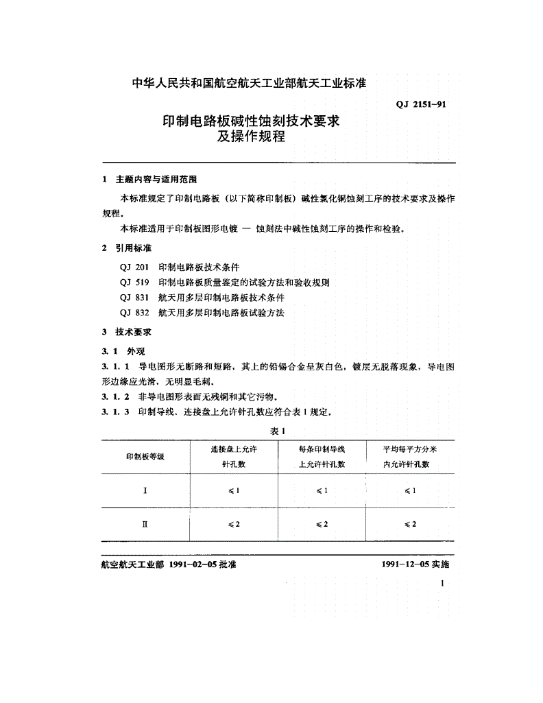 QJ 2151-1991 印制电路板碱性蚀刻技术要求及操作规程-第2页
