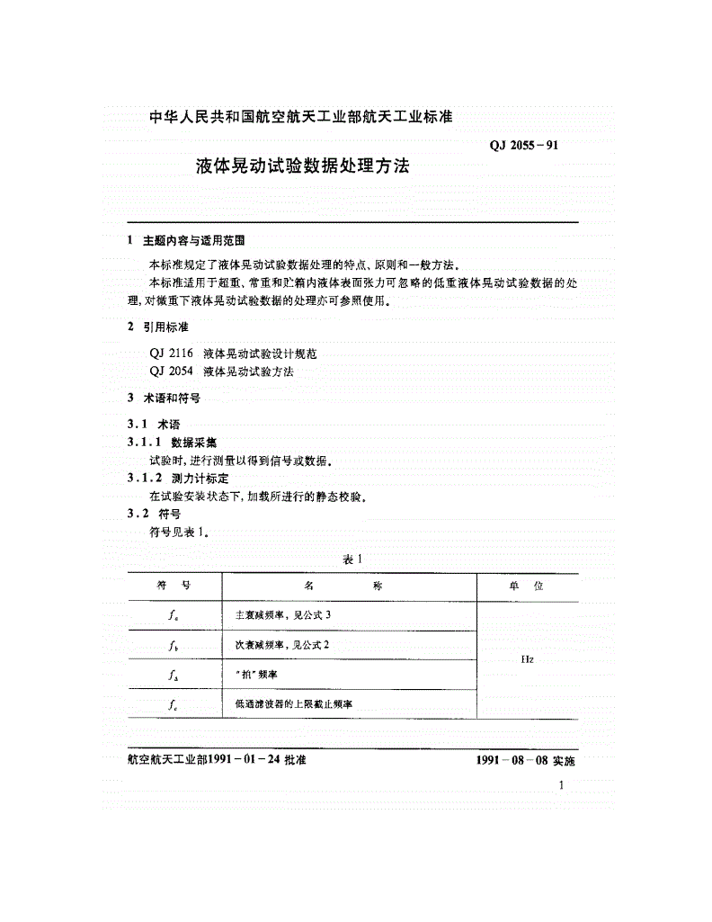 QJ 2055-1991 液体晃动试验数据处理方法-第2页