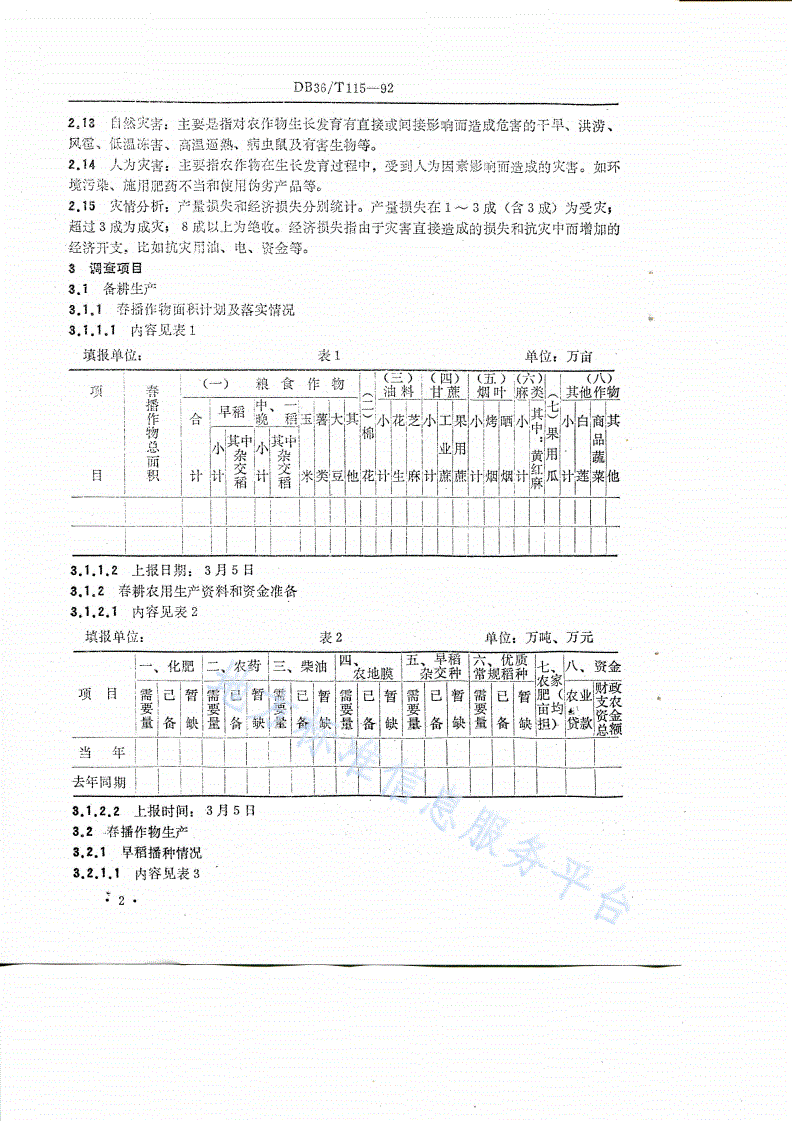 DB36/T 115-1992 江西省种植业农情调查规范-第3页