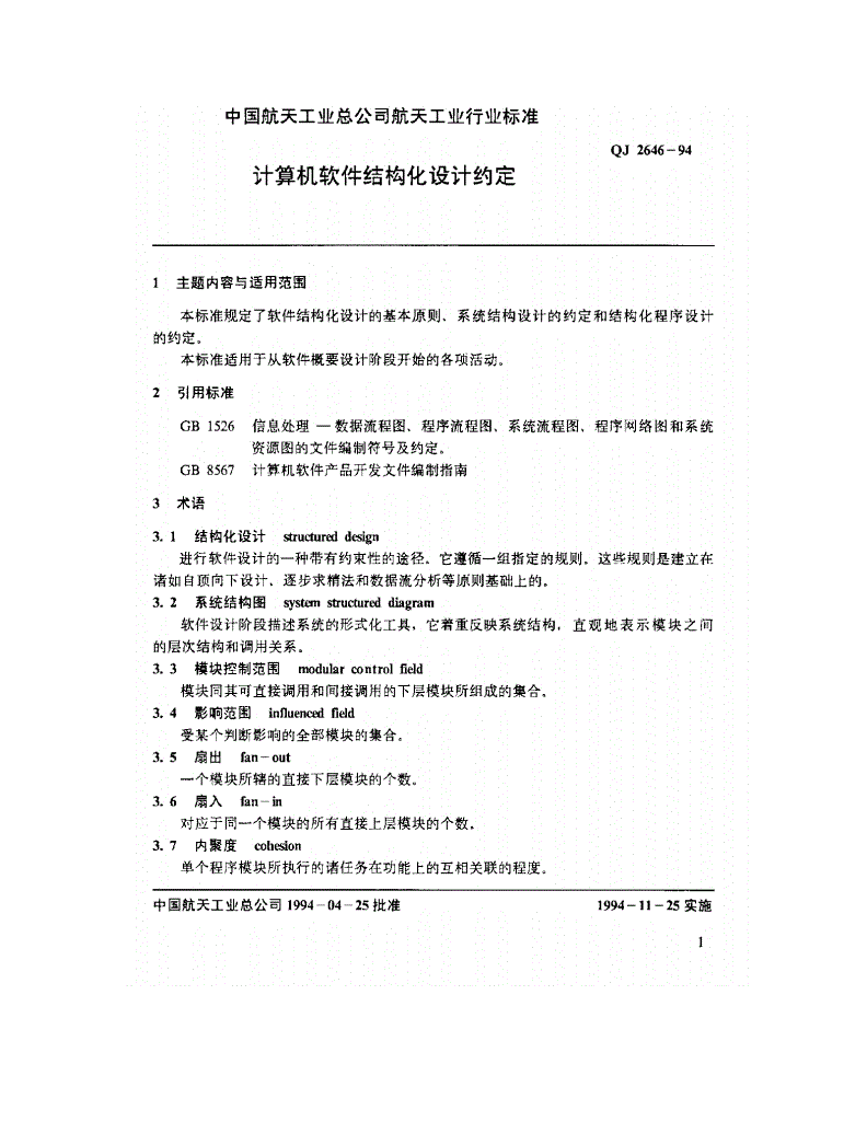 QJ 2646-1994 计算机软件结构设计约定-第2页