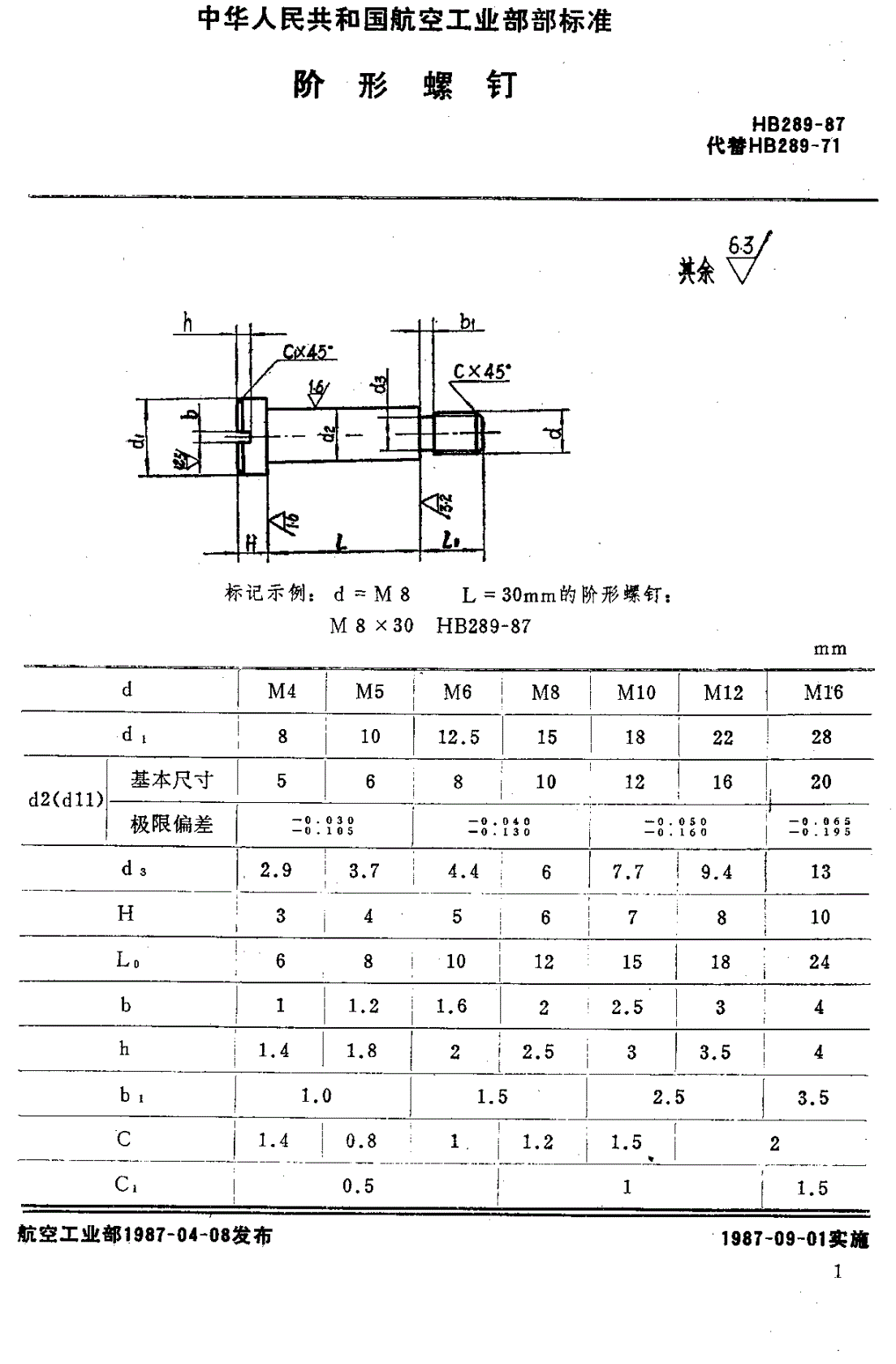 HB 289-1987 阶形螺钉-第1页