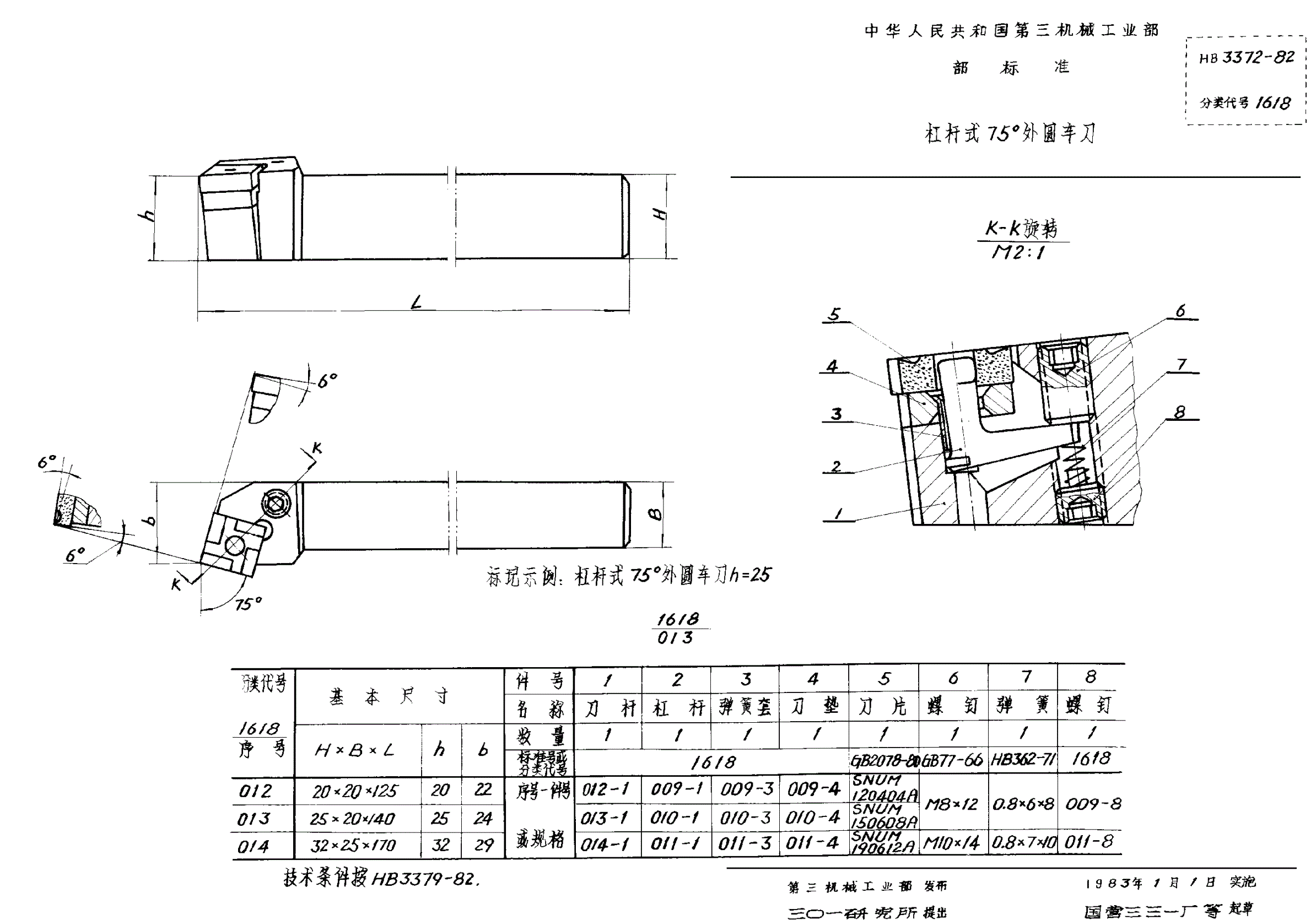 HB 3372-1982 杠杆式７５°外圆车刀-第1页