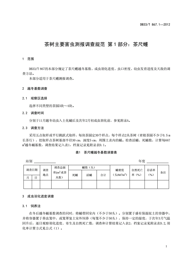 DB33/T 867.1-2012 茶树主要害虫测报调查规范 第1部分：茶尺蠖-第3页