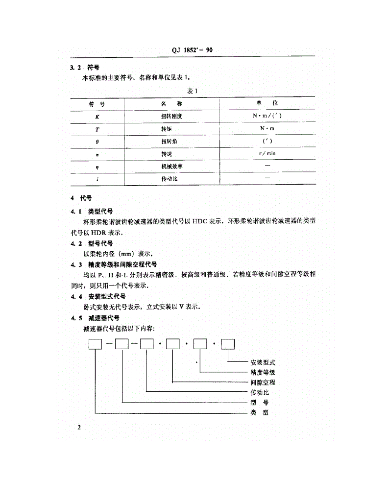 QJ 1852-1990 单级谐波齿轮减速器通用技术条件-第3页